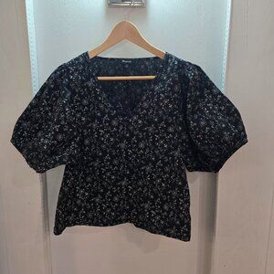 Madewell Black Floral Romantic Puff Sleeve Cottagecore Top Size Small